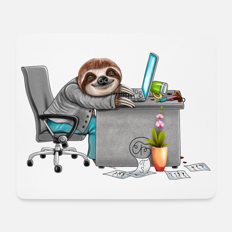 Müder Mitarbeiter Faultier im Büro - Mousepad (Querformat) - Weiß