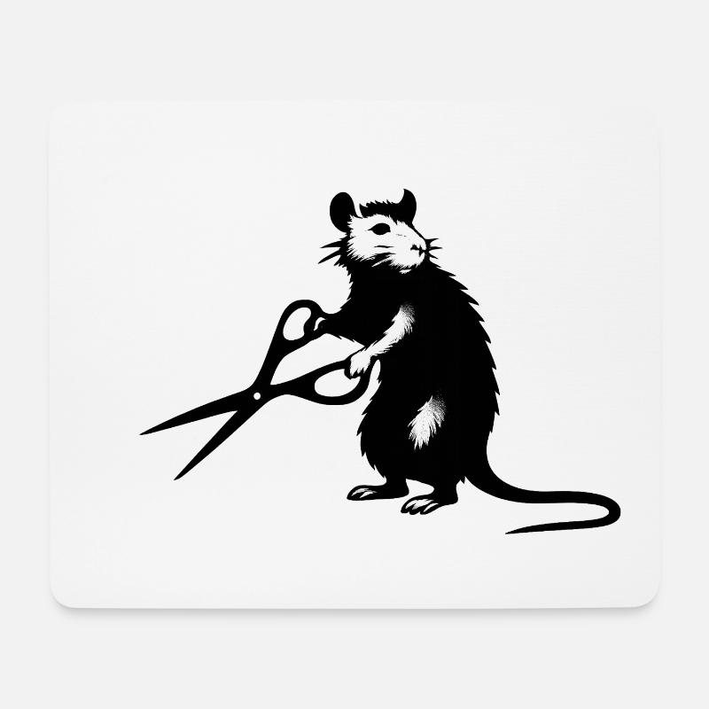 Ratte mit Schere im Streetart Stencil Stil - Mousepad (Querformat) - Weiß