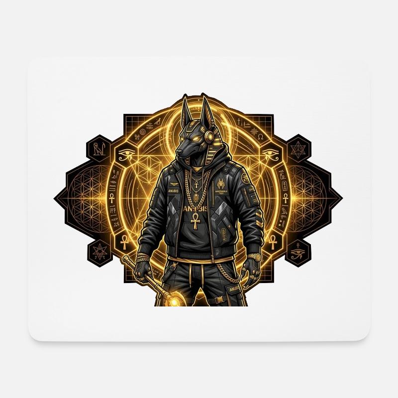 Anubis, urbaner schwarz-goldener ägyptischer Gott - Mousepad (Querformat) - Weiß