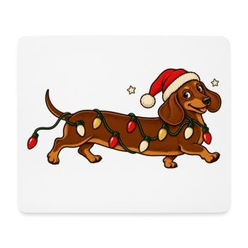    Weihnachts Dackel mit Lichterkette - Mousepad (Querformat) - Weiß - Vorne