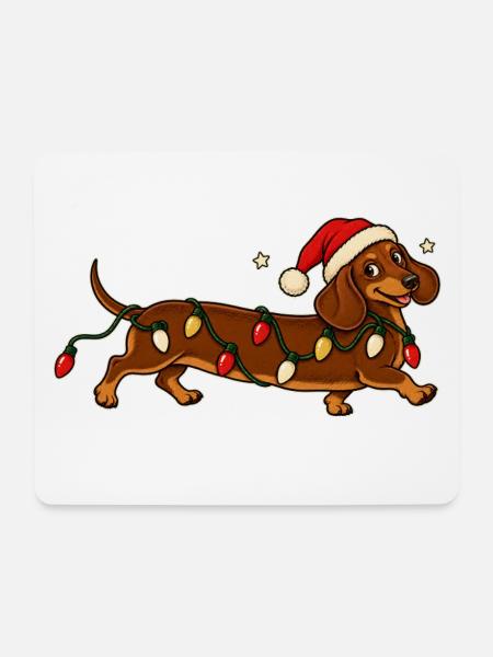 Weihnachts Dackel mit Lichterkette - Mousepad (Querformat) - Weiß