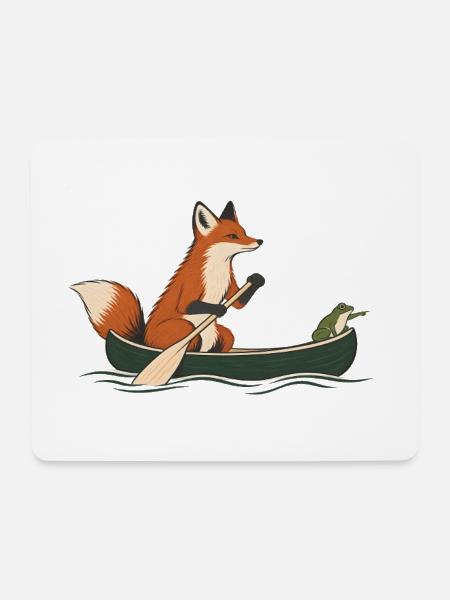 Fuchs und Frosch im Kanu – Outdoor-Abenteuer - Mousepad (Querformat) - Weiß