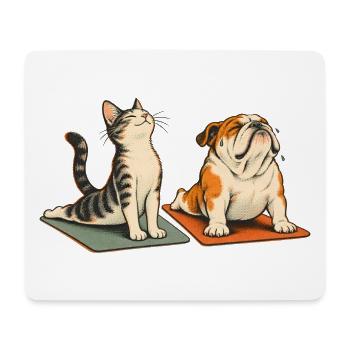 Bulldogge und Katze beim Yoga – Tierisches Duo - Mousepad (Querformat) - Weiß - Vorne