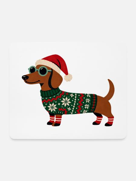 Weihnachtsdackel - Mousepad (Querformat) - Weiß