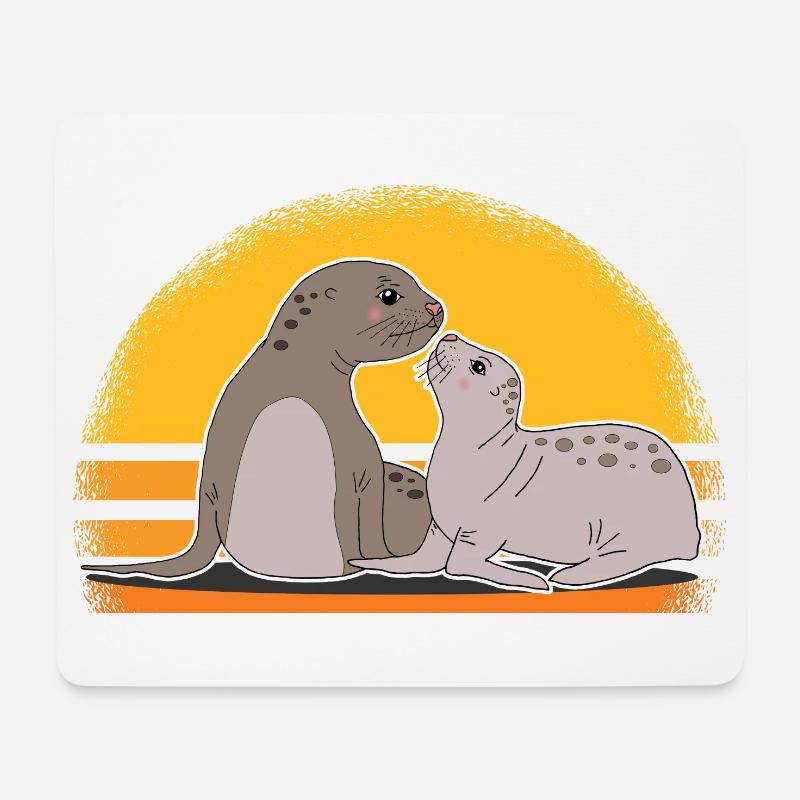 Robbe mit Baby niedliche Seehunde Robben Geschenk - Mousepad (Querformat) - Weiß