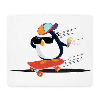 Pingouin cool sur planche à roulettes - Tapis de souris (format paysage) - blanc - Devant