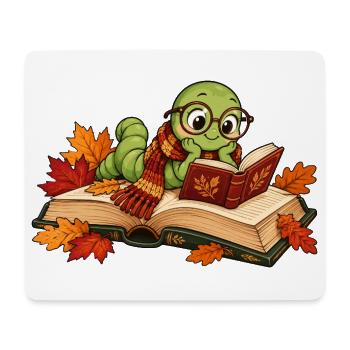 Niedlicher Bücherwurm im Herbst - Mousepad (Querformat) - Weiß - Vorne