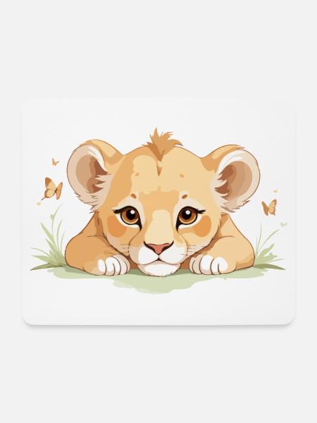 Löwenbaby mit Schmetterlingen - Mousepad (Querformat) - Weiß