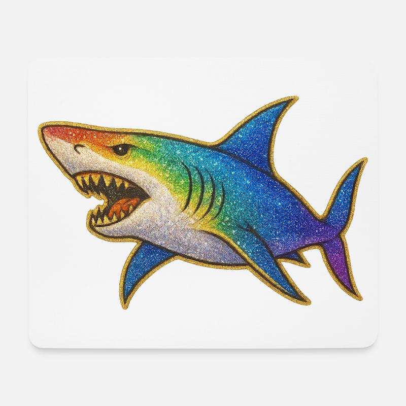 Regenbogen Glitzerhai Motiv - Mousepad (Querformat) - Weiß