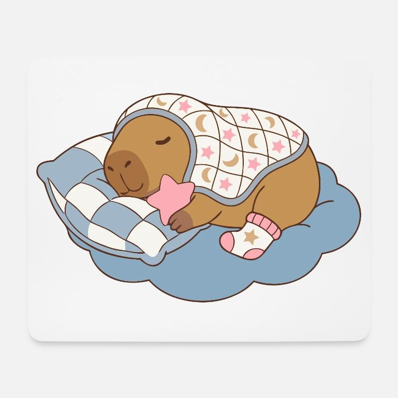 Traumhafte Kapybara auf einer Wolkendecke – Babywear-Kunst - Mousepad (Querformat) - Weiß