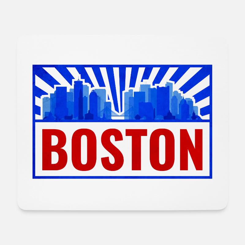 Boston Skyline Retro Rot Blau - Mousepad (Querformat) - Weiß