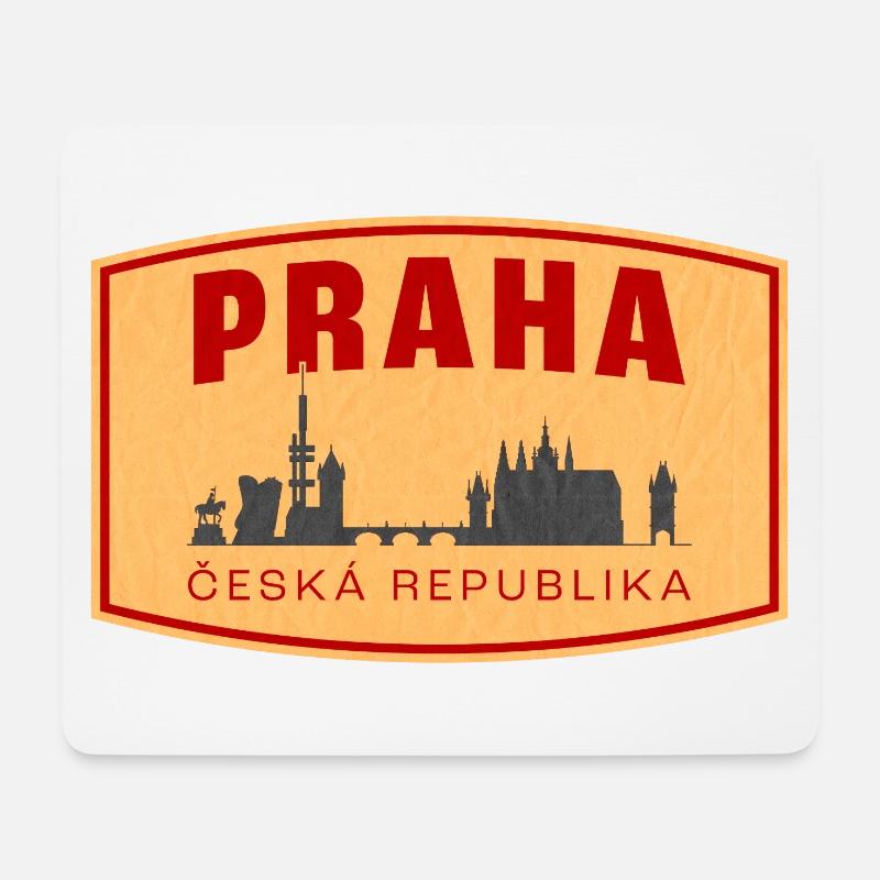 Praha Skyline & ČR Emblem - Mousepad (Querformat) - Weiß
