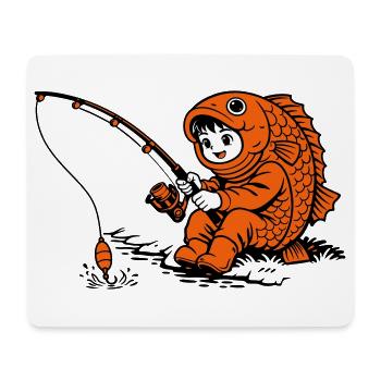 Junge im Fischkostüm angelt - Mousepad (Querformat) - Weiß - Vorne