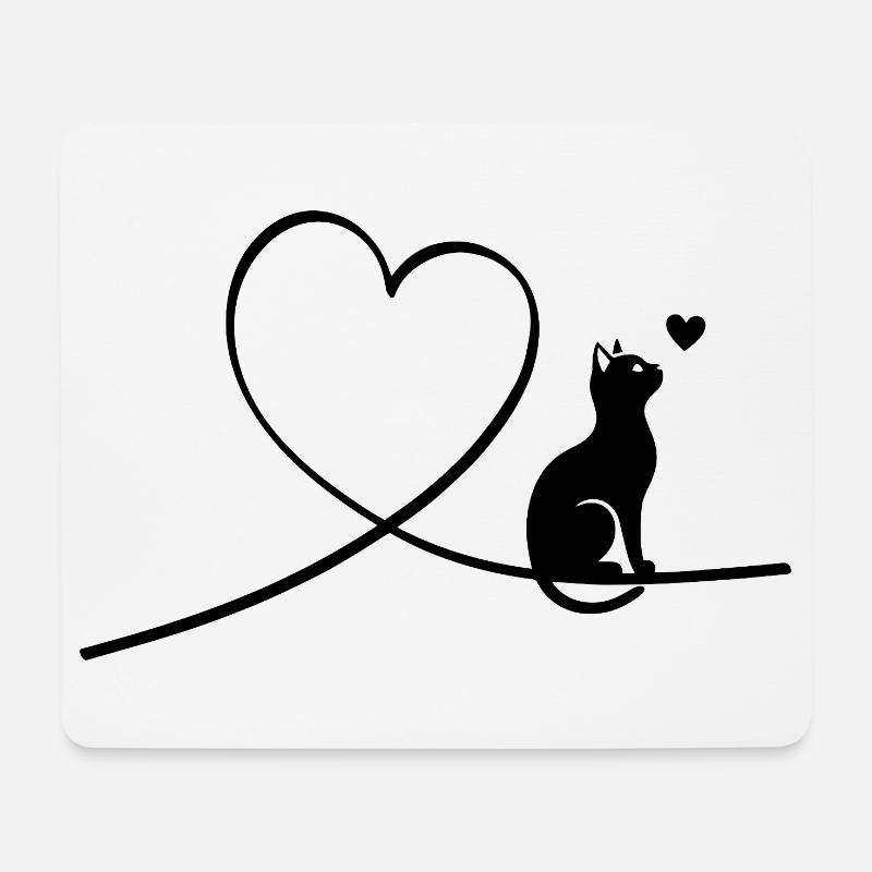 Katze Silhouette mit Herz Minimalistisch - Mousepad (Querformat) - Weiß