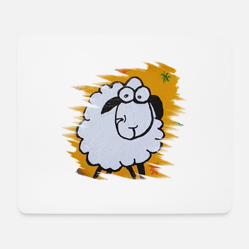 Lustiges Schäfchen auf orangem Hintergrund - Mousepad (Querformat) - Weiß