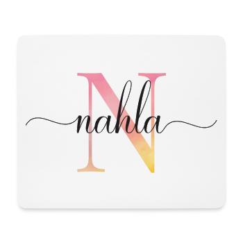 N | Monogramme | Nom | Nahla |Aquarelle - Tapis de souris (format paysage) - blanc - Devant