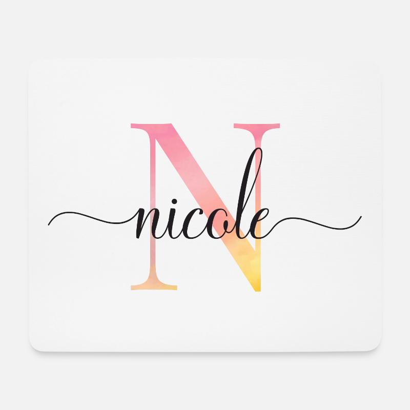 N | Monogramm | Name | Nicole |Watercolor - Mousepad (Querformat) - Weiß