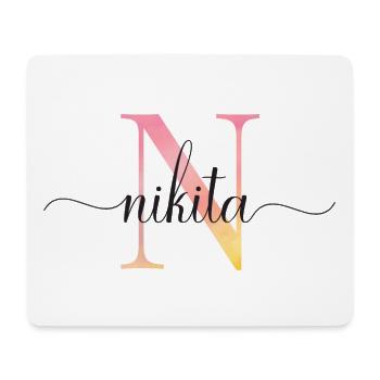 N | Monogramm | Name | Nikita |Watercolor - Mousepad (Querformat) - Weiß - Vorne