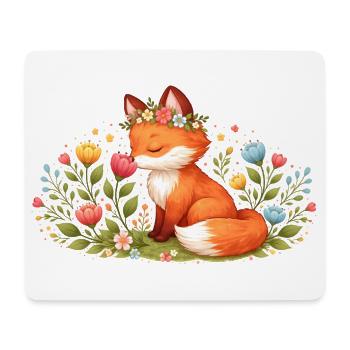 Cute spring fox with flower wreath - Mouse Pad (horizontal) - white - Front