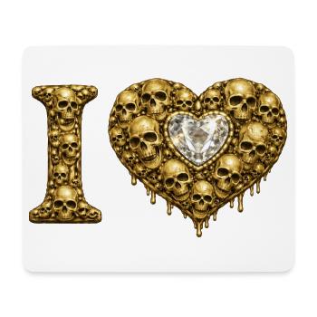 I LOVE | Golden Skull Heart – Skull Love - Mouse Pad (horizontal) - white - Front