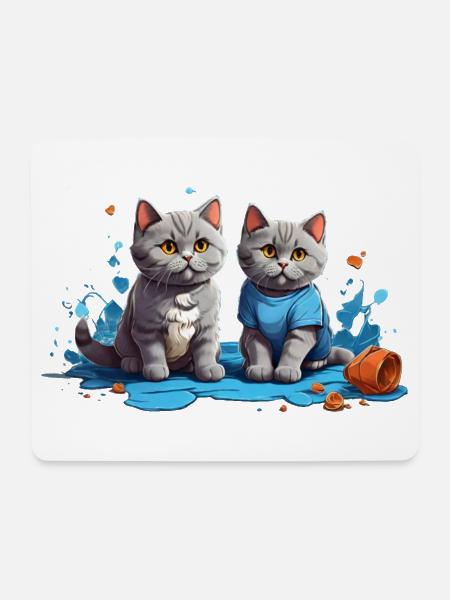Katzenfreunde in Blauer Pfütze - Mousepad (Querformat) - Weiß