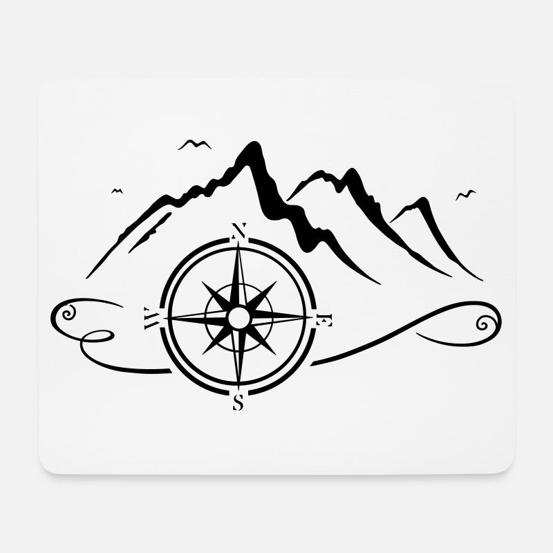 Mountains with compass - Mouse Pad (horizontal) - white