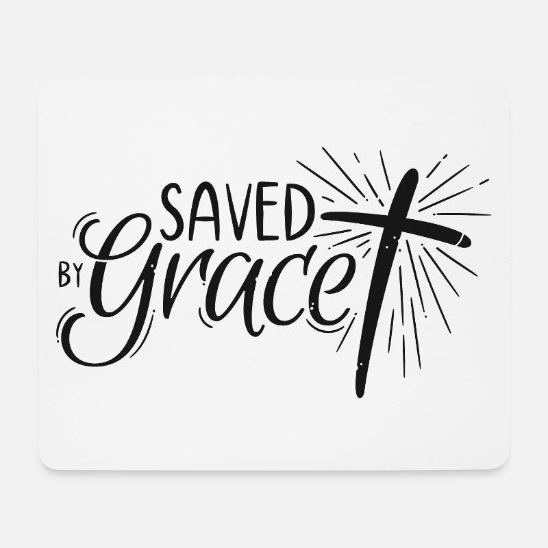 Saved by Grace Lettering - Mousepad (Querformat) - Weiß