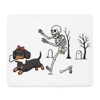 Dackel und Skelett Halloween-Jagd - Mousepad (Querformat) - Weiß - Vorne