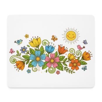 Le printemps fleurit les fleurs et les oiseaux au soleil - Tapis de souris (format paysage) - blanc - Devant