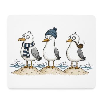 Drei lustige Möwen an der Küste - Mousepad (Querformat) - Weiß - Vorne