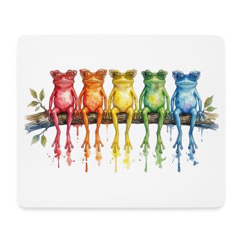 Cinq grenouilles colorées avec des lunettes rétro - Tapis de souris (format paysage) - blanc - Devant