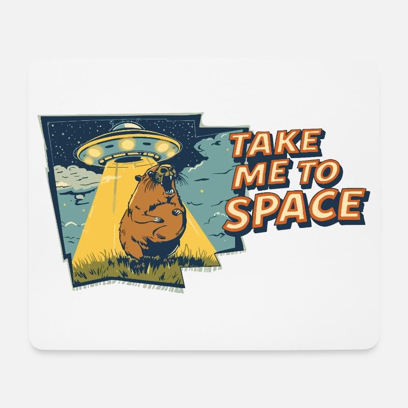 Take Me to Space Capybara UFO Pop-Art - Mousepad (Querformat) - Weiß