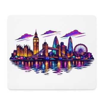 Neon London Skyline Nacht - Mousepad (Querformat) - Weiß - Vorne