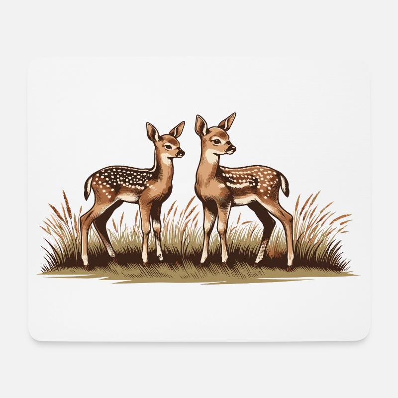 Rehe auf Wiese - Mousepad (Querformat) - Weiß