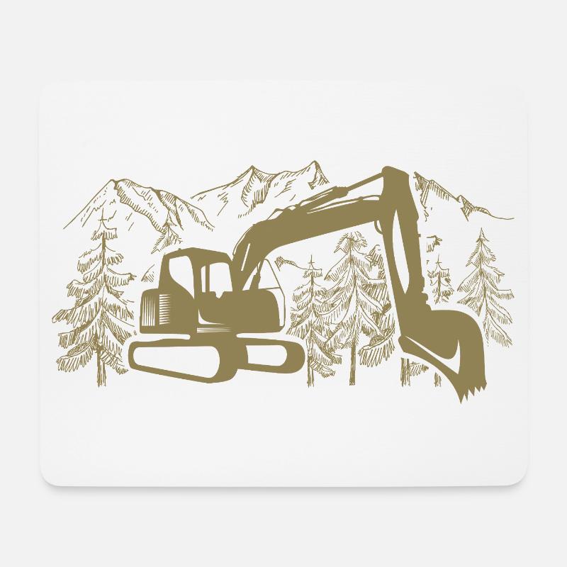 Bagger Silhouette Baugeräteführer Arbeit - Mousepad (Querformat) - Weiß