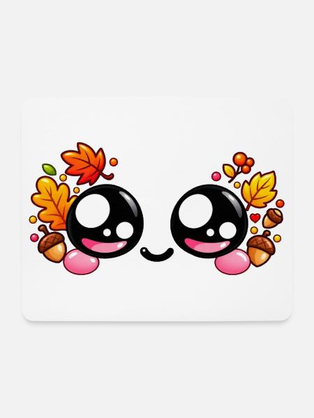 Kawaii-Herbst-Paar-Lächeln - Mousepad (Querformat) - Weiß