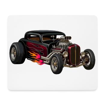 Flammenhotrod mit Chrommotor - Mousepad (Querformat) - Weiß - Vorne