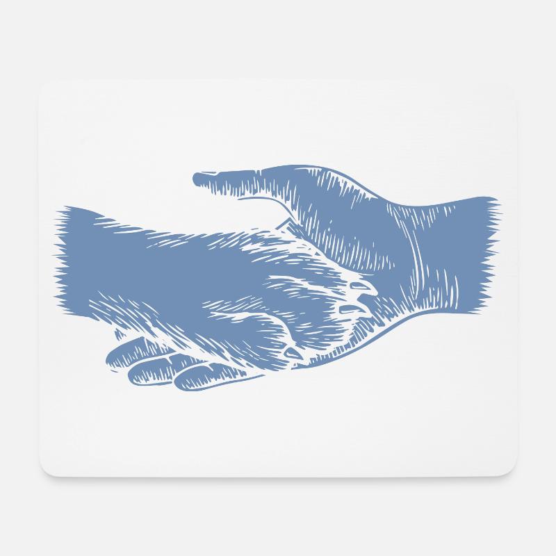 Hund und Herrchen - Hand und Pfote Silhouette - Mousepad (Querformat) - Weiß
