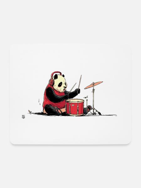 Panda Drummer im Roten Hoodie - Mousepad (Querformat) - Weiß