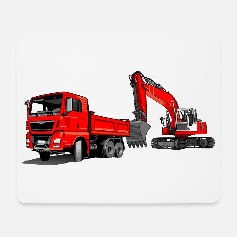 Baustelle mit Bagger und Kipplaster - Mousepad (Querformat) - Weiß