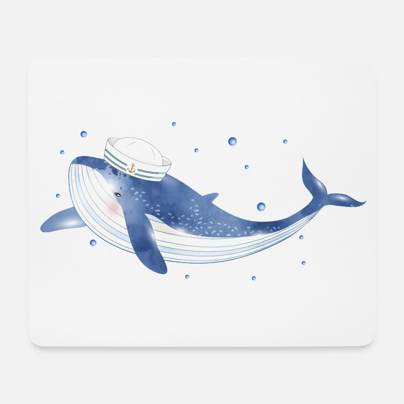 blauer Wal Fisch im Ozean mit Seemannsmütze - Mousepad (Querformat) - Weiß