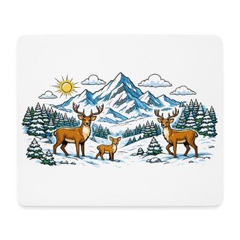 Berge Wald Reh Panorama - Mousepad (Querformat) - Weiß - Vorne