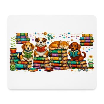 Reading dogs with stacks of books - Mouse Pad (horizontal) - white - Front