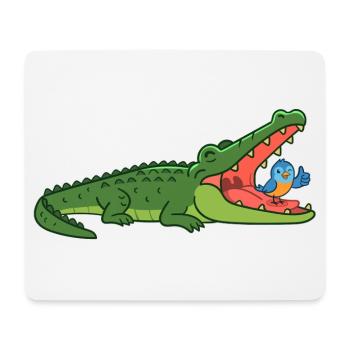 Lachendes Krokodil mit Vogel - Mousepad (Querformat) - Weiß - Vorne