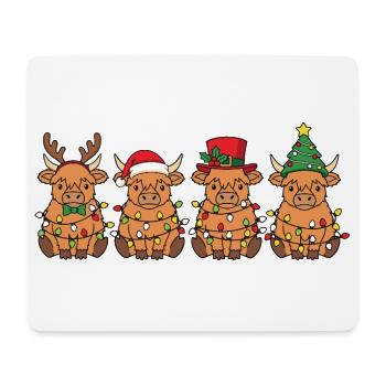 Hochlandrind Weihnachtsmann Weihnachtsbeleuchtung - Mousepad (Querformat) - Weiß - Vorne