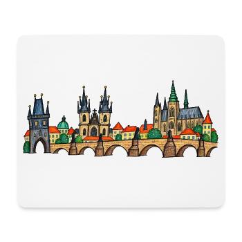 Prag als bunte Kinderzeichnung auf der Brücke - Mousepad (Querformat) - Weiß - Vorne