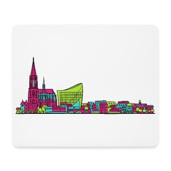 Skyline de la cathédrale de Strasbourg City City Line Art - Tapis de souris (format paysage) - blanc - Devant