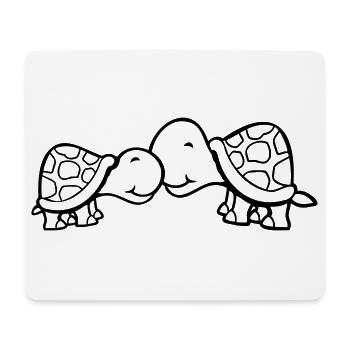2 tortues se câlinant, un doux couple qui s'embrasse, une équipe amoureuse - Tapis de souris (format paysage) - blanc - Devant