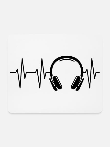 Kopfhörer Musik Herzschlag Puls DJ Illustration - Mousepad (Querformat) - Weiß