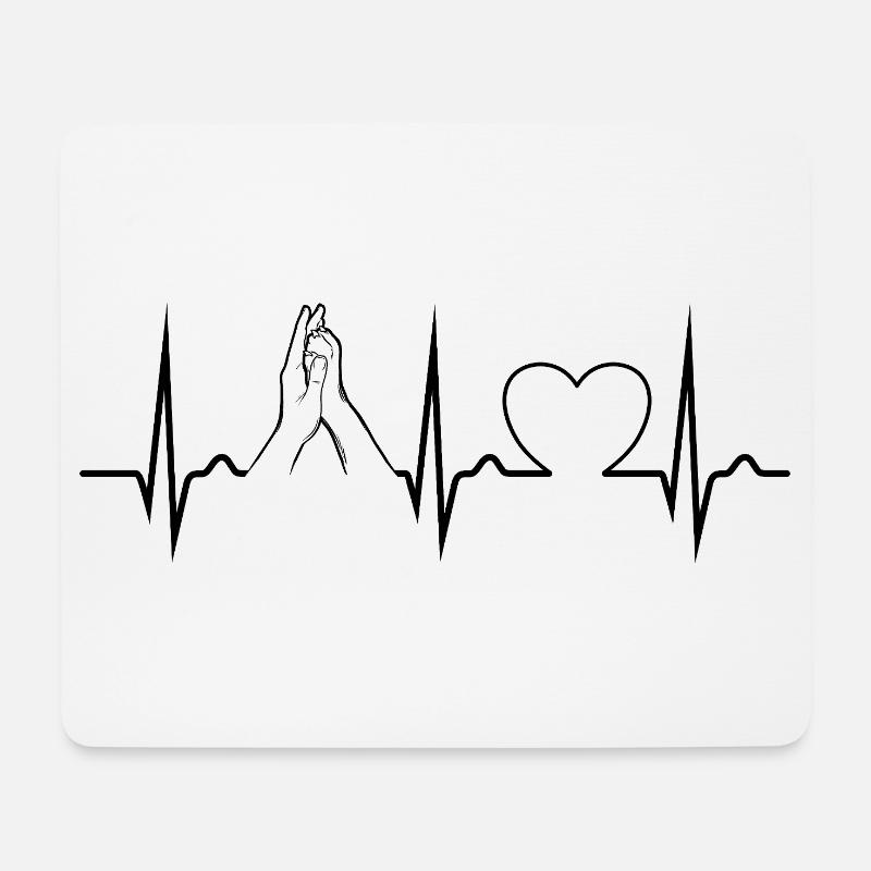 Hand + Hundepfote - High Five - Puls - EKG - Mousepad (Querformat) - Weiß